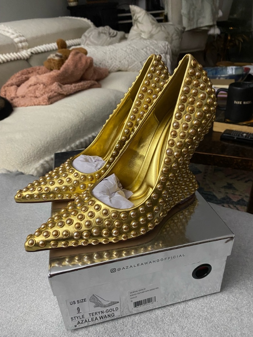 Teryn Gold Studded Wedge Pumps - Gold
